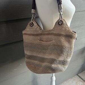The Sak  Striped Crochet Leather Strap Multi Color Hobo Purse Shoulder Bag‎